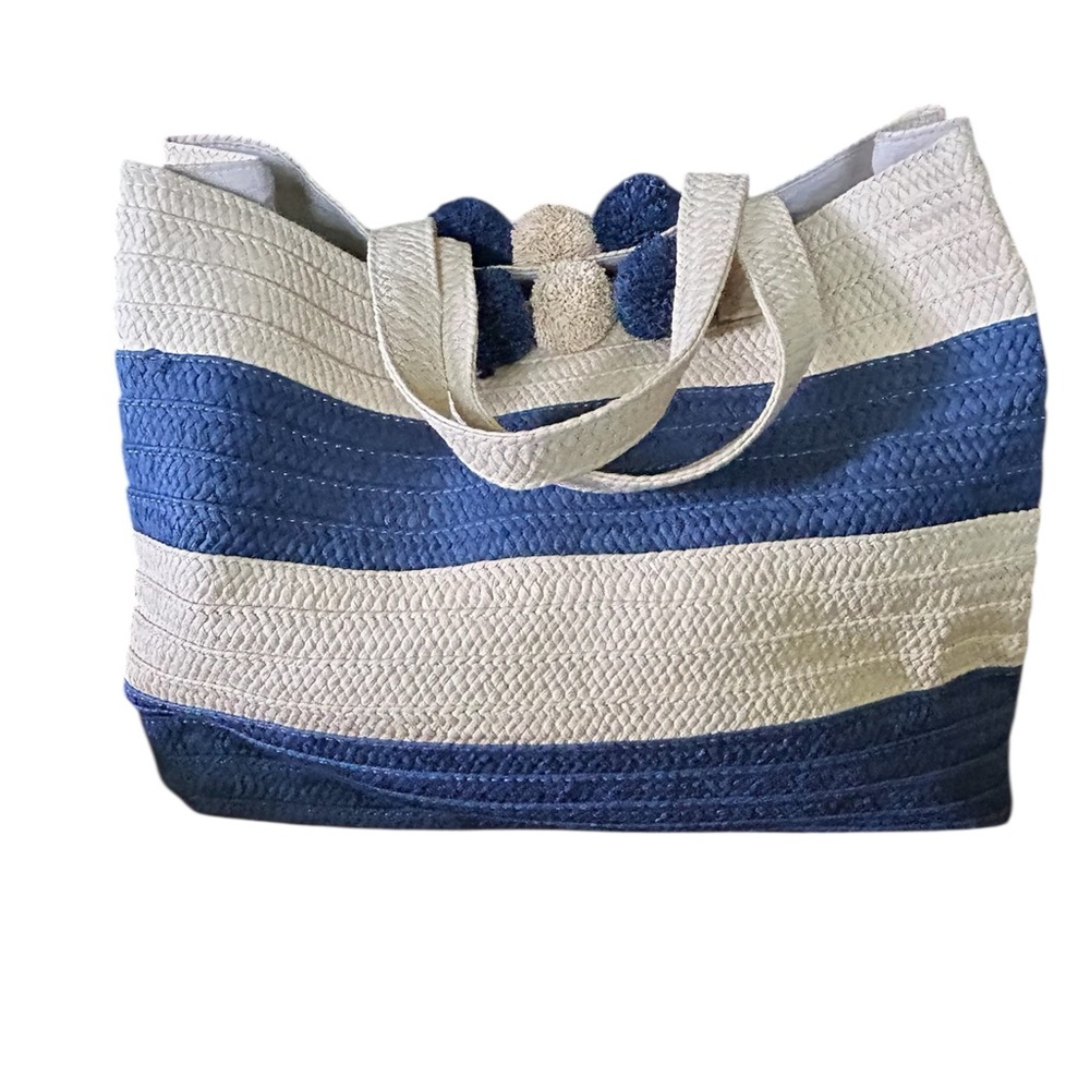 BTB Beyond The Beach Blue and Cream Striped Large Tote Bag